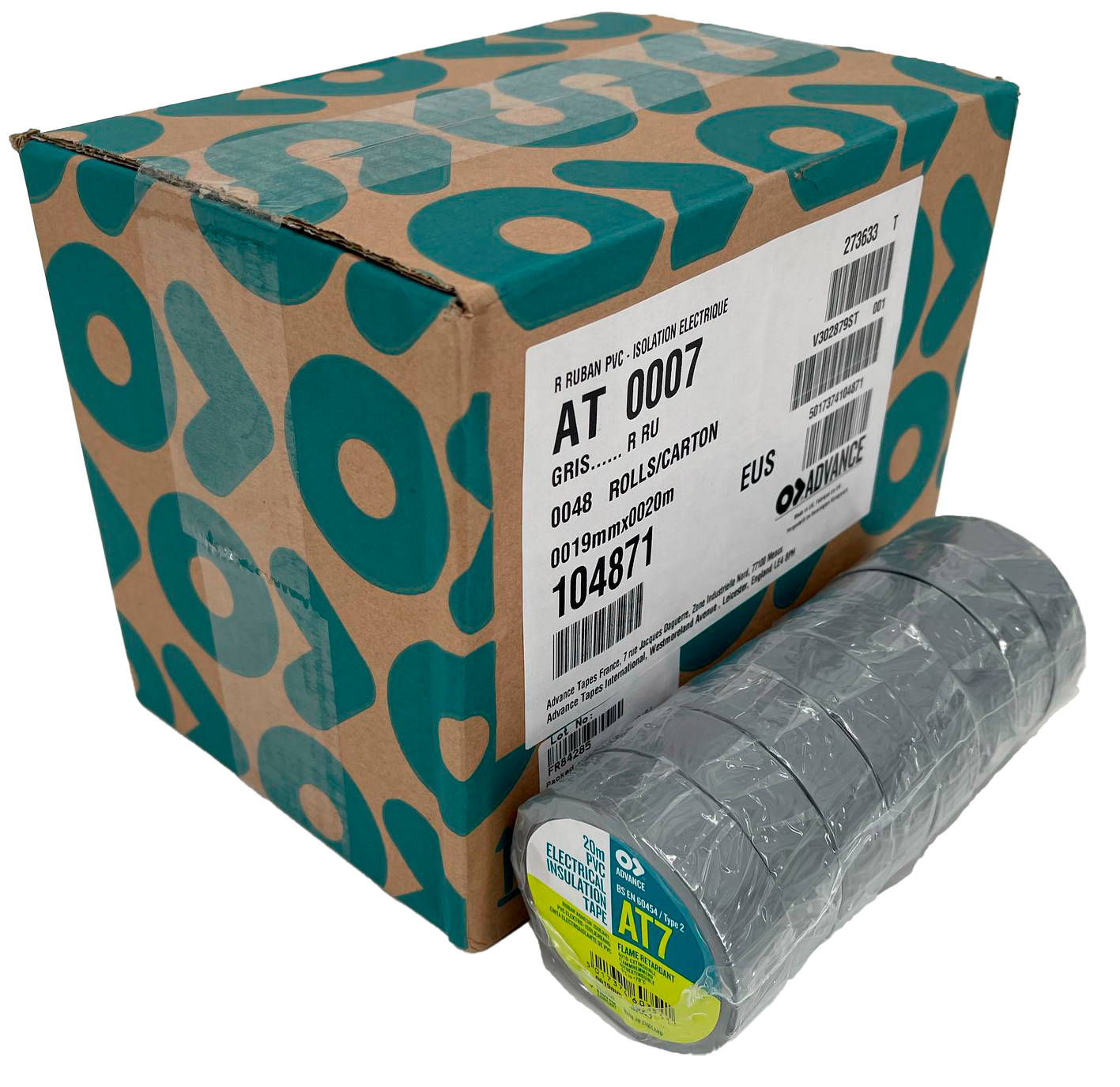 Advance AT7 PVC Tape 19mm x 20m Grijs - per rol